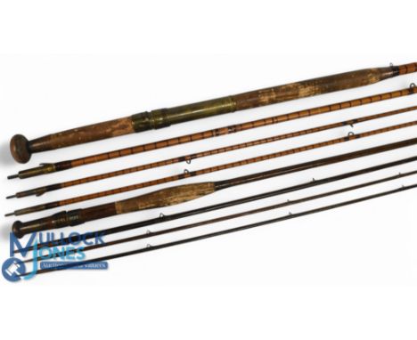 A Carter &amp; Co Bond Stret, SW1 steel centre split cane salmon fly rod No 0314, 14ft 6" 3pc with spare tip, 23" handle with