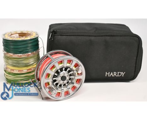 Hardy Bros "The Demon" 9000 alloy salmon cassette fly reel, complete with 3 spare cassettes, 4" wide ventilated spool, push b