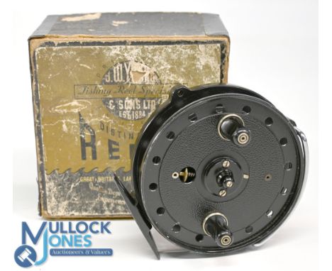 J W Young &amp; Sons "The Trudex" centre pin trotting reel, 4" ventilated spool, 2 screw latch, twin waisted handles, milled 