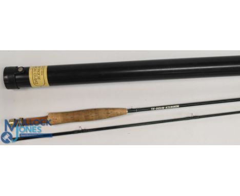 David Norwich Scotland M400-XL carbon trout fly rod No 1290, 9ft 2pc line 3/5#, brass sliding reel fitting with wood insert, 