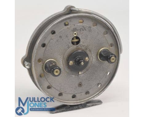 J W Young &amp; Sons Trudex alloy centre pin trotting reel, 4" ventilated narrow spool, 2 screw latch, twin waisted handles, 