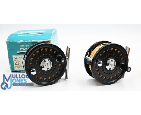 System Two 45/L alloy fly reel, made in England, 3" diameter, good, c/w papers and box plus a System Two 7/8L, also made in E