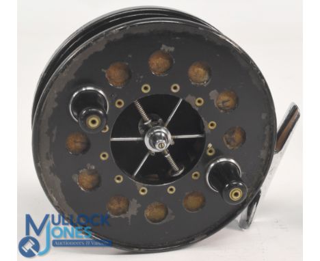 Allcocks Redditch "The Aerial" alloy centre pin/trotting reel, 4 ½" ventilated wide caged spool (with cork reducer) spindle t
