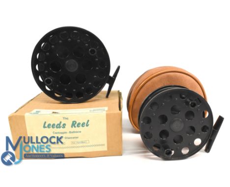 Lewtham Products "The Leeds" reel, 5 ½" ventilated caged wide spool with milled rim twin handles, rear spring tensioner, orig