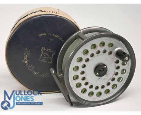 Hardy Bros "The Viscount" 150 alloy fly reel, 3 7/8" ventilated spool, 2 screw latch, black handle, rear tensioner, constant 