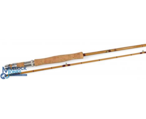 Sydney Jarvis Astwood Bank, Redditch, split cane trout fly rod, 9ft 2pc line 7/8, alloy down locking reel seat, red agate but