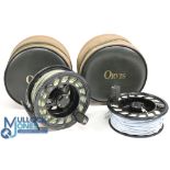 Orvis USA Made in England Mach IV alloy salmon fly reel with spare spool, 4" wide ventilated