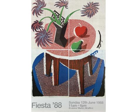 David HOCKNEY (1937)Fiesta 88' Exhibition Poster, Bradford, June 198863cm x 43cmCondition report: Unframed. The poster has be