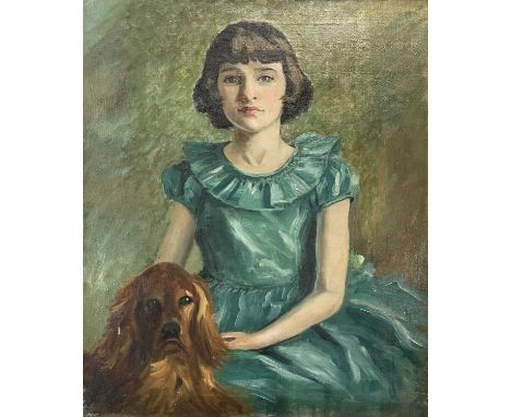 Garlick BARNES (1891-1987)Portrait of a Girl with her DogOil on canvas 76 x 63cmGarlick Barnes 1891-1987Garlick Barnes moved 