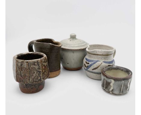 A Bill Marshall (1923-2007) salt, a Richard Batterham small bowl and cover and three other small studio pieces
