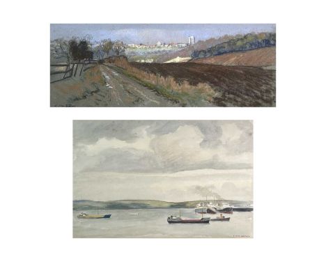 Frank JAMESON (1899-1968)From Falmouth Docks out toward Carrick RoadsWatercolourSigned28x43cmTogether with a landscape pastel