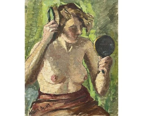 Garlick BARNES (1891-1987)A Portrait of a Nude Woman Holding a Handmirror Oil on canvas Signed51 x 41cmGarlick Barnes 1891-19