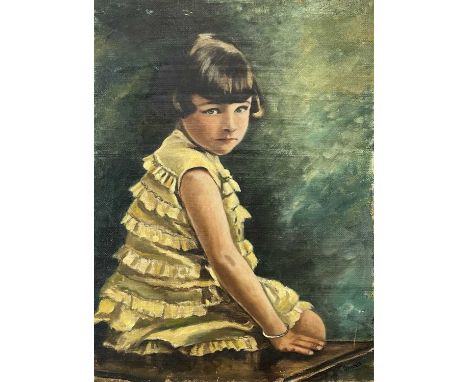 Garlick BARNES (1891-1987)Portrait of a Girl in a Yellow DressOil on canvas Signed Inscribed 'No.2 Joan Barnes' to verso76 x 