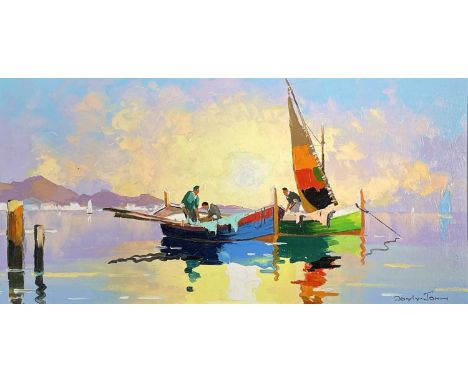 Cecil Rochfort DOYLY-JOHN (1906-1993)Sardinia Fishermen Oil on board Signed Inscribed to verso 35 x 70cmCondition report: No 