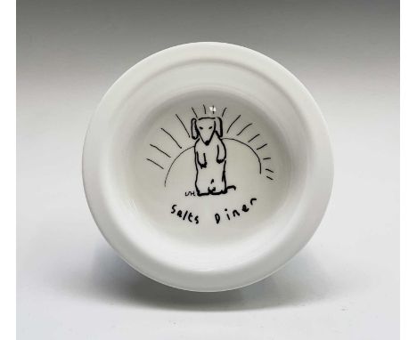 David HOCKNEY (1937)A Royal Doulton bone china bowl showing a design of a dog by David Hockney for Salts Diner at 1853 Galler