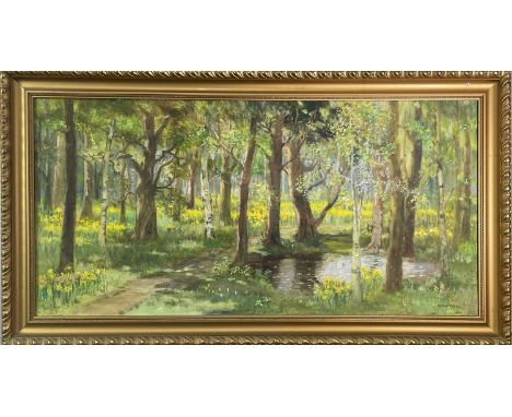 Dorcie SYKES (1908-1998)Woodland Scene Oil on board Signed 40 x 80cmCondition report: This has no condition issues but may be