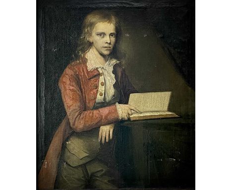 Circle of Thomas GAINSBOROUGH (1727-1788)Portrait of a Young Gentleman, standing three-quarters length, he reads from a volum