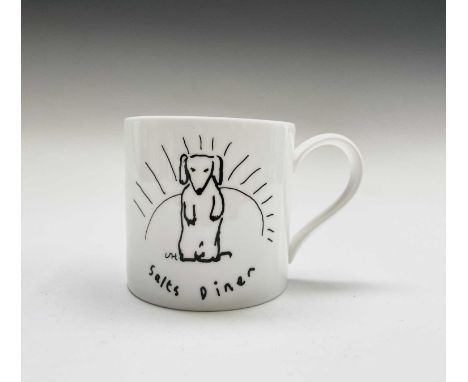 David HOCKNEY (1937)A Royal Doulton bone china mug showing a design of a dog by David Hockney for Salts Diner at 1853 Gallery