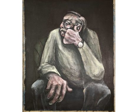 Julian DYSON (1936-2003)Portrait of a Seated Man Oil on canvas A further study of a gemoetic landscape with daffodils to vers