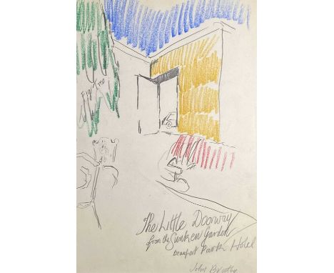 John BRATBY (1928-1992)'The Little Doorway from the Sunken Garden - Beaufort Park Hotel'Pencil and pastel on paperSigned and 