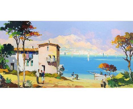 Cecil Rochfort DOYLY-JOHN (1906-1993)Mediterranean CoastOil on board Signed 35 x 70cmCondition report: There is a faint craqu