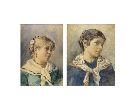 Ernesto LEVORATI (XIX-XX)Two portrait watercoloursEach of a Venetian girlSigned and dated 188224x17cm and 21x17cm
