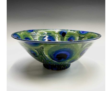 Janice TCHALENKO (1942-2018) for Dartington PotteryA large 'Peacock' table centrepiece bowl with decoration in blue, green an