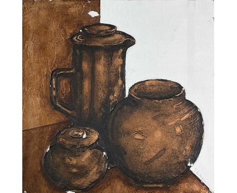 Terry WHYBROW (1932-2020)Three Pots, ReliefMixed media Signed30x30cmTerry Whybrow 1932 - 2020Terry was born in St Pancras, Lo