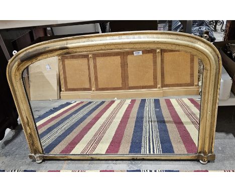 19th century dome top gilt framed overmantel mirror&nbsp;with ceramic ball feet, 108cm long x 70cm high&nbsp;