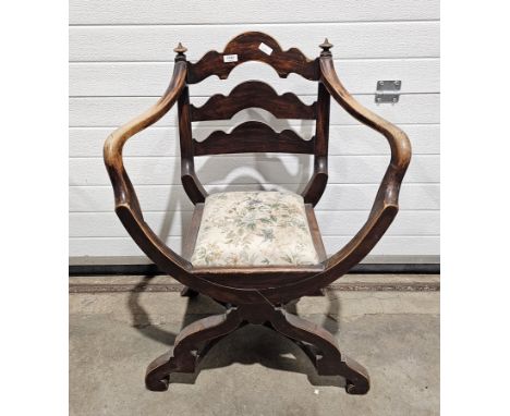An Italian influence Savonarola chair with shaped ladder back and drop-in upholstered seat 65cm wide by 87cm high and 38cm de