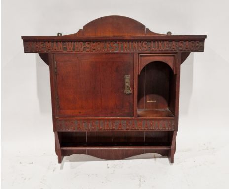 Art Nouveau Liberty oak hanging smoker's cabinet ,  Liberty of London, comprising a cupboard with single panel door, shelf an
