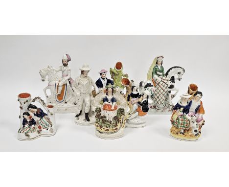 Collection of Victorian Staffordshire pottery flatback figures&nbsp;including two equestrian figures, one of the crowned prin