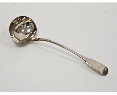George IV silver ladle, London 1828 Robert Rutland, fiddle pattern engraved with initials, 32cm long, 6.1ozt