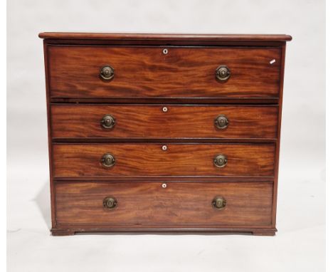 Victorian mahogany secretaire chest, the button release fall front opening to reveal various drawers and pigeonholes, over th