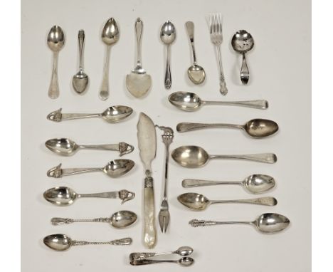 Collection of Mixed Silver Cutlery including twelve silver teaspoons including Georgian, Victorian and Early 20th century, si
