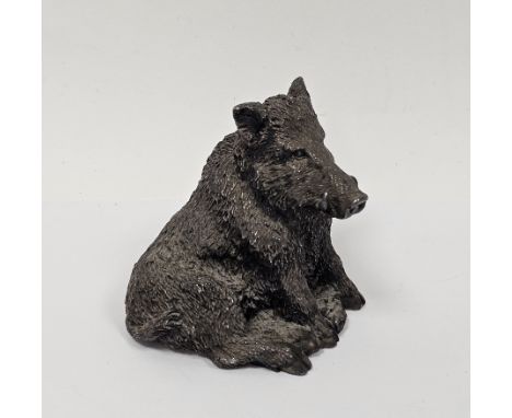 Silver covered model of a seated boar by Magrino, marked 925 to base, 6cm high