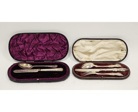 Victorian Silver Three Piece Christening or Travelling Cutlery Set, Aaron Hadfield, Sheffied 1846, comprising knife, fork and
