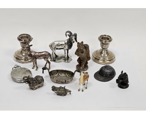 Collection of silver and other items including a pair of silver desk candlesticks, Birmingham 1969, Sanders &amp; Mackenzie, 