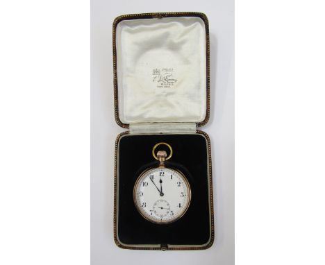 Tacy Watch Co admiral 9ct gold open faced pocket watch, button winding with subsidiary seconds dial, hallmarked Birmingham 19