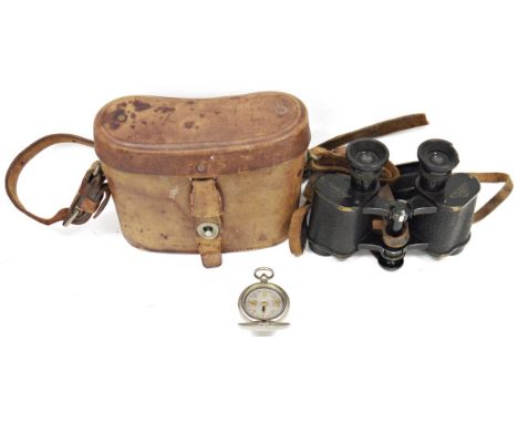 WWI British military Mk.VI nickel plated pocket compass, by Terrasse W Co dated 1918 together with leather cased set of C.P. 