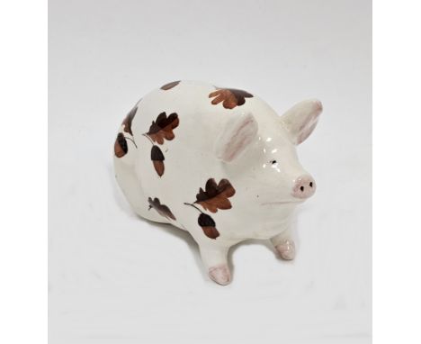 Small Wemyss-type model of a pig&nbsp;decorated in the acorn pattern, circa 1930-50, printed green Made in England mark, natu