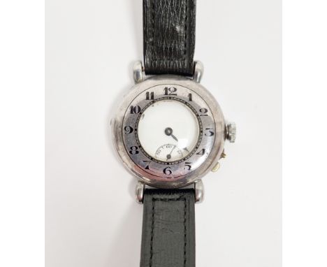 Early 20th century silver half hunter wristwatch, the enamel dial with Roman numerals denoting hours, seconds subsidiary dial