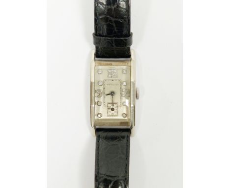 Vintage Hamilton 14ct white gold cased wristwatch, the rectangular dial with diamond set hour marks, seconds subsidiary dial 