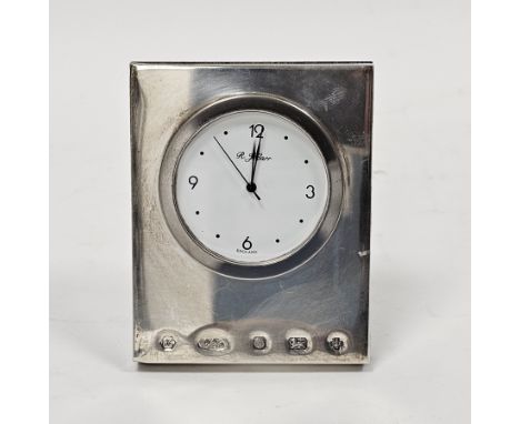 Modern silver fronted desk clock, Sheffield 2000 R Carr, with easel back, 7cm high