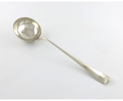A George II silver Hanoverian pattern soup ladle, by Ebenezer Coker, London 1754, circular bowl, the reverse of the terminal 