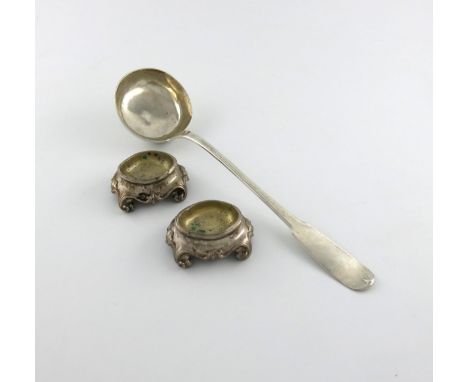 A 18th century French provincial silver soup ladle, marked I*D three times, the reverse of the handle stamped 'JOCET. D.', le
