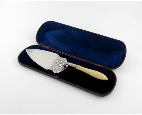 λ A Victorian silver and ivory trowel, by Hilliard and Thomason, Birmingham 1863, carved baluster handle, the blade with engr