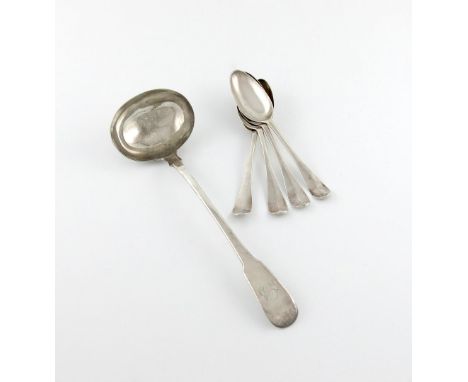A George III silver Fiddle pattern soup ladle, maker's mark worn, possibly Peter and William Bateman, London 1814, the termin
