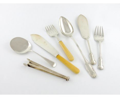 λ A mixed lot of silver flatware, various dates and makers, comprising: a pair of Princess No.1 pattern fish servers, by the 