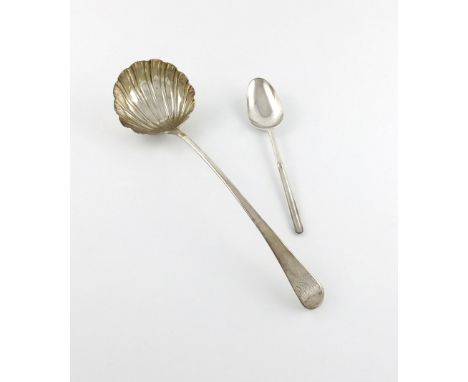 A George III silver marrow spoon, maker's mark of TE over GS, London 1769, plain form, length 22.7cm, plus a George III silve